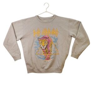 Def Leppard Graphic Sweatshirt Gray Pyromania Leopard Rock Band Mens XL Licensed